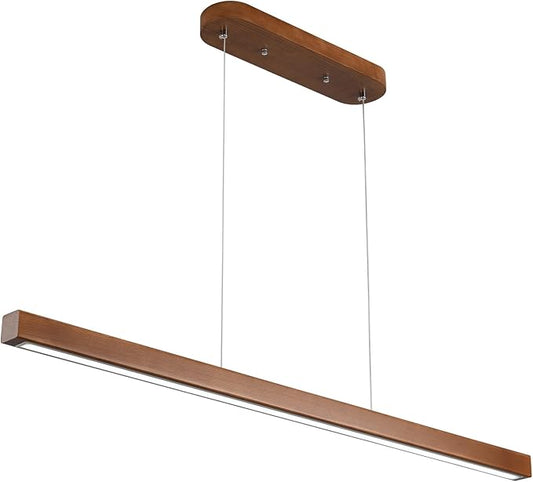 55 Inch Wood Linear Pendant Light Dimmable LED Kitchen Island Lighting with Remote Adjustable Hanging Chandelier for Dining Room Bar Pool Table 30W Modern Farmhouse Fixture Walnut Color