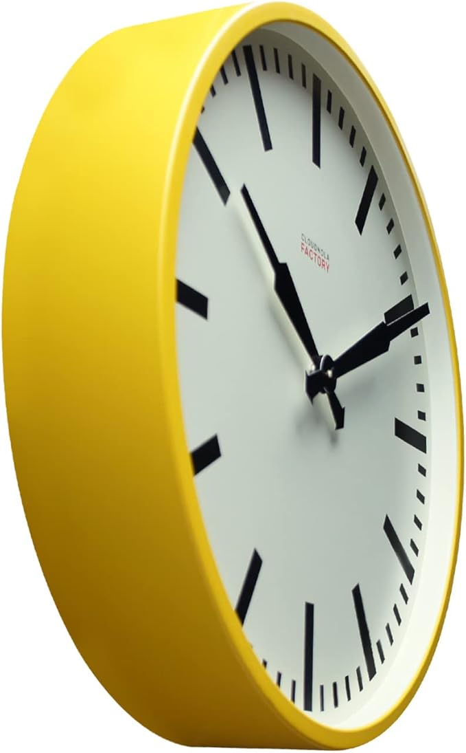 Cloudnola Station Metal Wall Clock, Yellow and Black, 18 inch Diameter, Silent Non Ticking, Battery Operated Quartz Movement