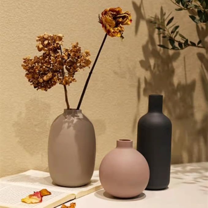 Ceramic Flowers Vase Set of 3, Modern Decorative Flower Vase for Rustic Home Decor, Modern Farmhouse Decor, Living Room Decor, Shelf Decor, and Entryway Décor