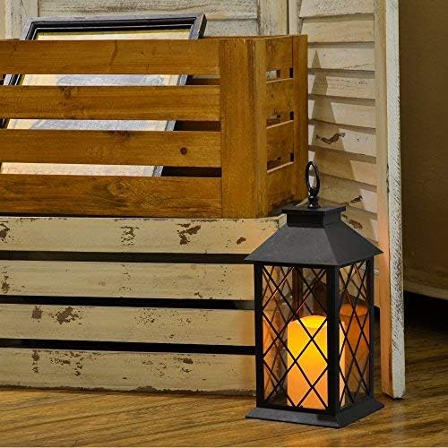 YAKii 13" Decorative Candle Lantern with LED Flameless Candle and Timer, Plastic LED Candle & Holder, Indoor & Outdoor Hanging Lights Thanksgiving &Christmas Day Decorations (Black 2 PCS)