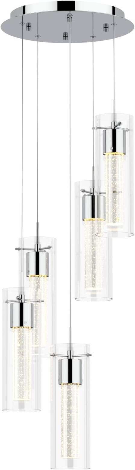 Alice 5-Light Chandelier Pendant Ceiling Light, Integrated Led and Bubble Glass, for Kitchen Island, Hallway, Entryway, Passway, Dining Room, Bedroom, Balcony Living Room