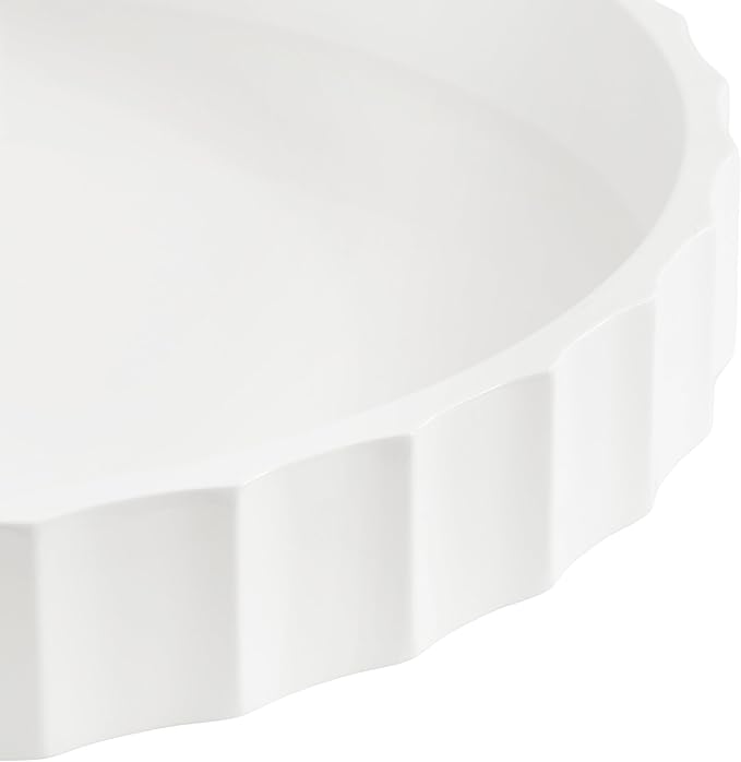 Kate and Laurel Lissi Decorative Round Tray with Wavy Design; 16 Inch Diameter; White; Modern Scalloped Circle Serving Tray for Coffee Table Ottoman; Dining Table; or Entryway Catch-All Tray
