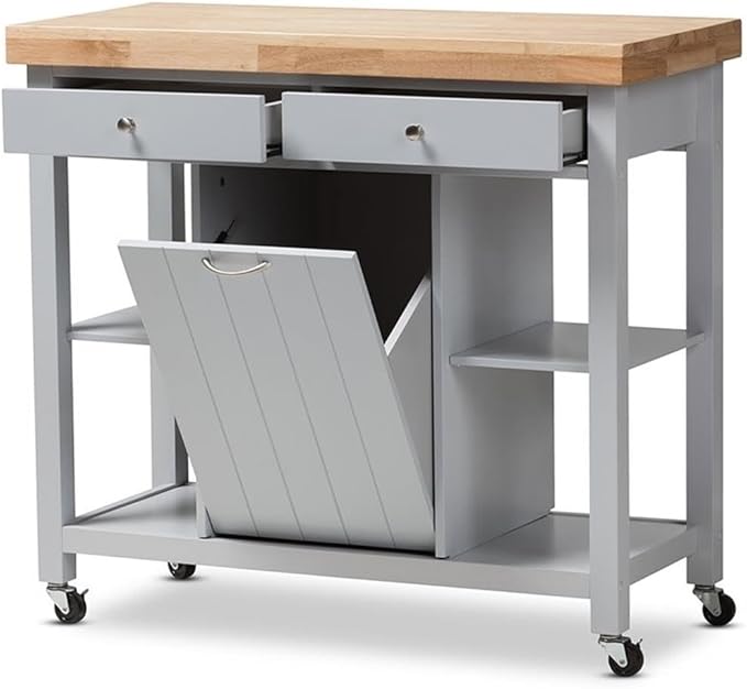 BOWERY HILL Farmhouse Kitchen Cart in Light Gray