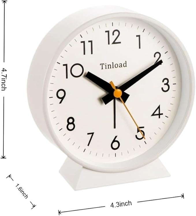 4.5" Battery Operated Antique Retro Analog Alarm Clock, Small Silent Bedside Desk Clock,Lighted on Demand, Battery Operated, Snooze, for Living Room, Bedroom, Bedside, Desk(White)