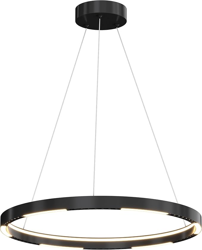 Led Ring Chandelier,Ring Light Chandelier Modern Pendant Light,1 Circular Chandelier Dimmable Hanging Led Pendant Lighting for Living,Dining Room Kitchen Island 23.6" 3000-6000K Black