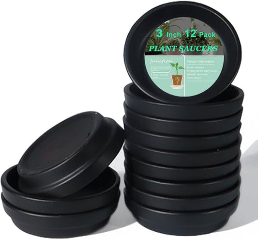 vensovo 3 Inch Black Terracotta Plant Saucer Pots Tray - 12 pcs Mini Planter Saucers for Indoor & Outdoor Plants, Small Clay Trays Perfect for 2 Inch 2.5Inch Flower Pot
