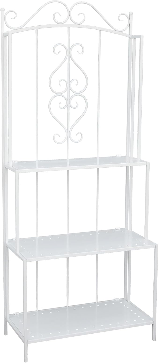 White 3-Layer Floral Plant Stand, French Style Tiered Shelf for Succulents Herbs, Ornate Iron Plant Display for Living Room Garden Decor