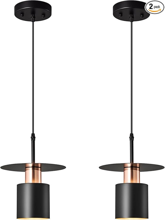 Black Pendant Light Fixture,Modern Hanging Lamp Adjustable Height, Industrial Ceiling Pendant Lighting for Kitchen Island Living Room, Bedroom, Hallway, Bar, Cafes(2-Pack)