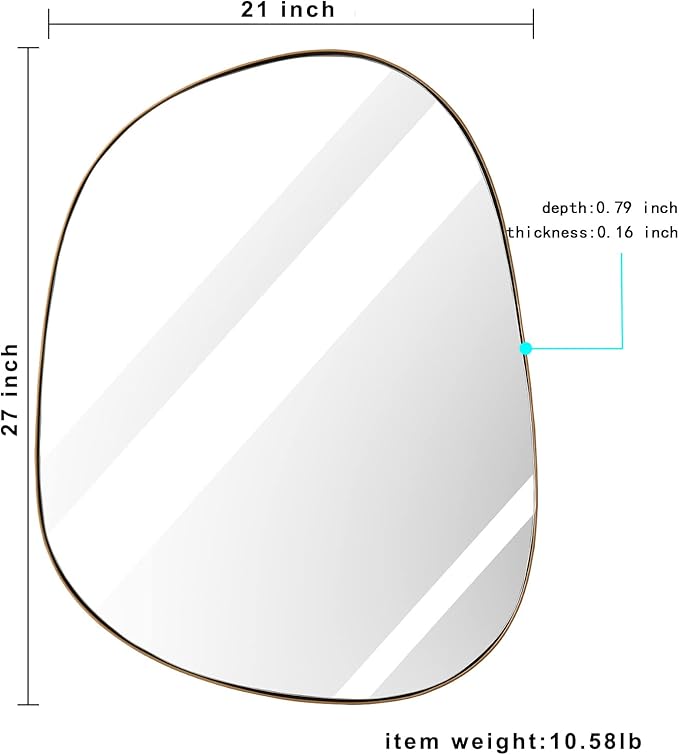 Asymmetrical Mirror for Wall Decor 21"*27", Modern Brass Framed Wall Mirror for Living Room Bathroom Bedroom Entryway ELE-STOU-0065G