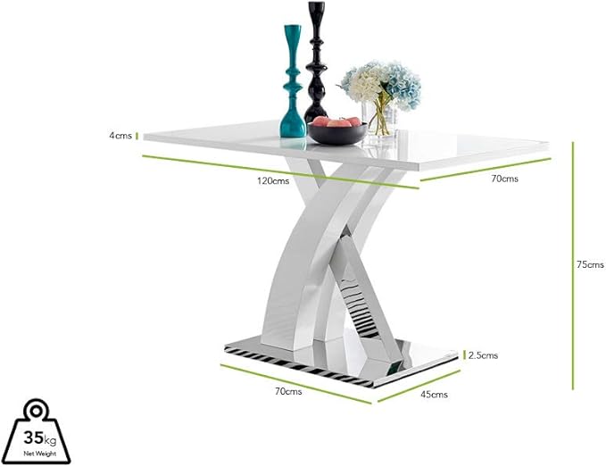 Atlanta White High Gloss and Chrome Metal Rectangle Dining Table and 4 Black Lorenzo Dining Chairs Set