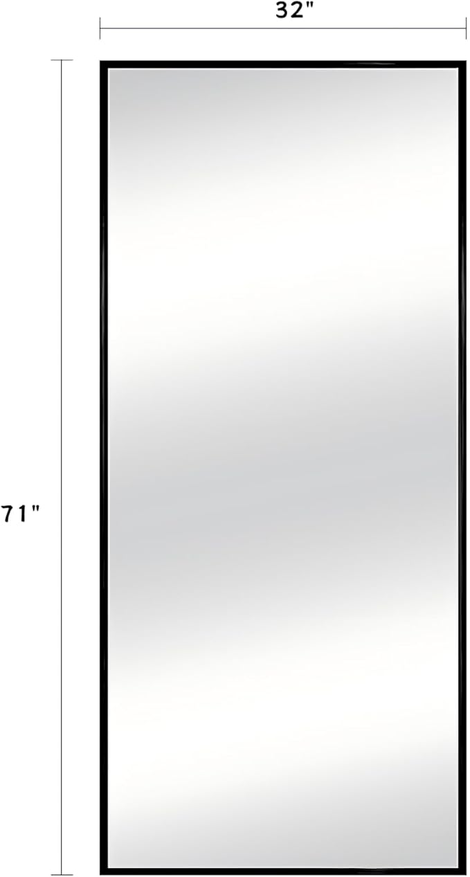 71"x32"Full Length Mirror with Stand,Black Large Mirror,Shatterproof Tempered Glass&Aluminum Alloy Frame,Freestanding Full Body Mirrorr for Bedroom,Living Room, Dressing Room