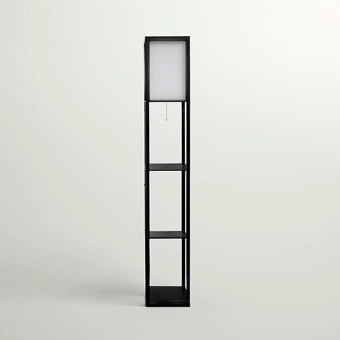 Brightech Maxwell - Modern Shelf Floor Lamp with Shade and LED Bulb Corner Display Lamps Shelves for Living Room, Bedroom Office Black