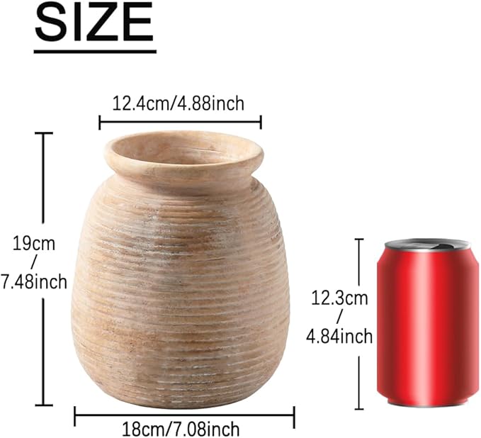 Ceramic Flowers Rustic Vase, Neutral Pottery Farmhouse Vases Home Decor, 7.48" Terracotta Pampas Decorative Vase for Table Entryway Mantel Bookshelf Bedroon Bathroom Living Room