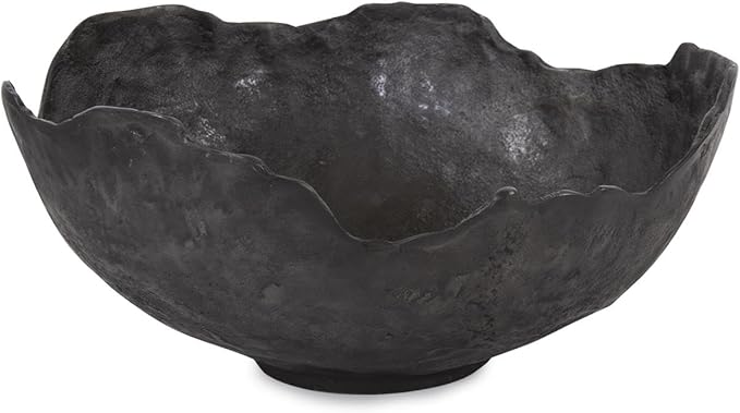 Howard Elliott Aged Bronze Broken Edge Decorative Bowl for Table Centerpiece, Matte Gray Aluminum Bowl with Sculpted Edges, Modern Accent Decor for Home & Living Room, 15.5 x 15.75 x 7 Inch, Large