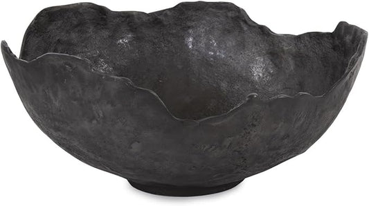Howard Elliott Aged Bronze Broken Edge Decorative Bowl for Table Centerpiece, Matte Gray Aluminum Bowl with Sculpted Edges, Modern Accent Decor for Home & Living Room, 15.5 x 15.75 x 7 Inch, Large