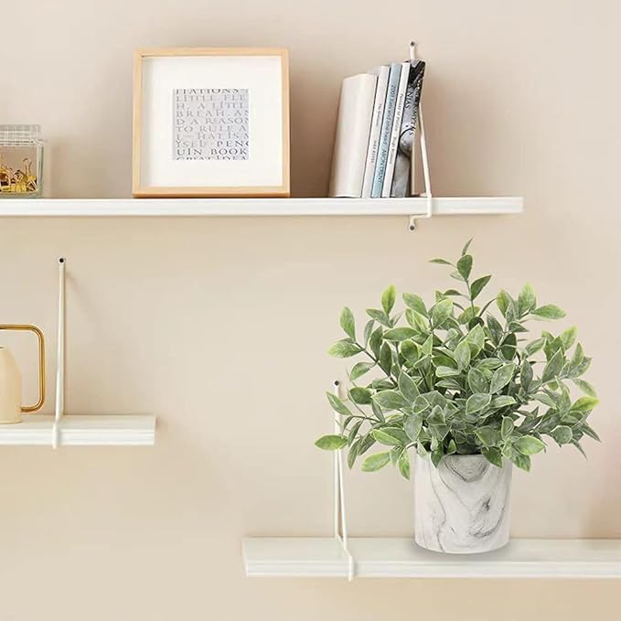 Hollyone Mini Artificial Potted Plants Fake Plants in Marble Pots, 1Pcs Plastic Eucalyptus Greenery Faux Plants for Home Office Desk Room Centerpiece Shelf Décor