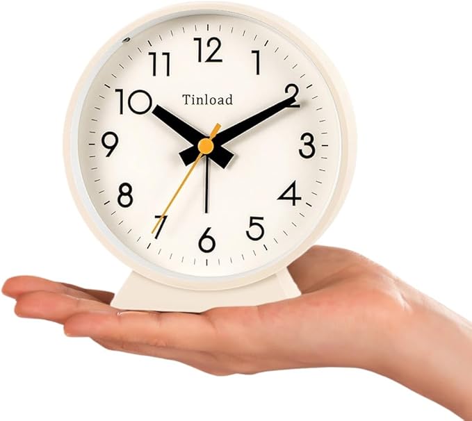 4.5" Battery Operated Antique Retro Analog Alarm Clock, Small Silent Bedside Desk Clock,Lighted on Demand, Battery Operated, Snooze, for Living Room, Bedroom, Bedside, Desk(Cream)