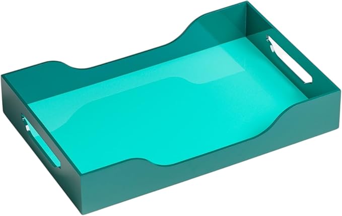 Lacquered Tray - Swell, Turquoise/Green L – Large Decorative MDF Piece with Handles for Coffee Table, Ottoman, or Vanity Display, 17.13" x 11.22"