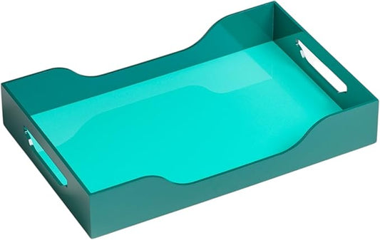 Lacquered Tray - Swell, Turquoise/Green L – Large Decorative MDF Piece with Handles for Coffee Table, Ottoman, or Vanity Display, 17.13" x 11.22"