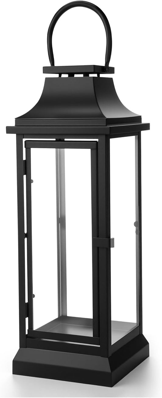 Nuogo 30 Inch Large Metal Lanterns with Glass Panels Black Hanging Vintage for Table Porch Home Party Decor Gift Indoor Outdoor, Candle Not Includes