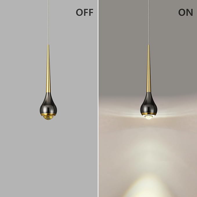 Modern LED Dimmable Pendant Light fixtures,Mini Black Gold Pendant Lighting for Kitchen Island Dinning Room,Bedroom,Bar, Kitchen Island Ceiling Hanging Light Fixtures(1-Pack)