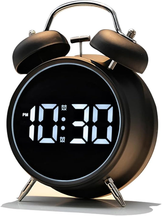 Extra Loud Alarm Clock for Heavy Sleepers Adults, Teens,Kids,Cute Retro Metal,Old Fashioned with Twin Bells,Battery Operated or Plug in,Small Digital Desk Clock