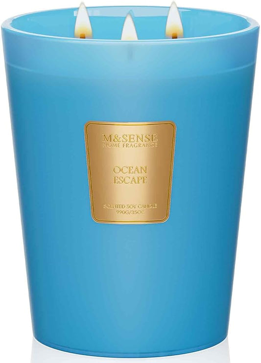 M&SENSE Ocean Escape Scented Candle 35oz 150H Burn Time Long Lasting, 3-Wick Natural Aromatherapy Candle Highly Scented, Home Fragrance Housewarming Gifts