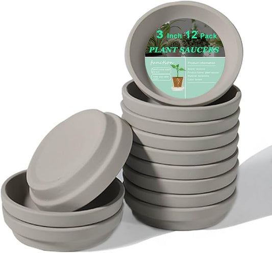 vensovo 3 Inch Grey Terracotta Plant Saucer Pots Tray - 12 pcs Mini Planter Saucers for Indoor & Outdoor Plants, Small Clay Trays Perfect for 2 Inch 2.5Inch Flower Pot
