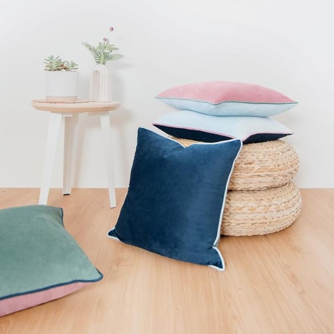 MONDAY MOOSE Decorative Throw Pillow Covers Cushion Cases, Set of 4 Soft Velvet Modern Double-Sided Designs, Mix and Match for Home Decor, Pillow Inserts Not Included (22x22 inch, Pink/Blue)