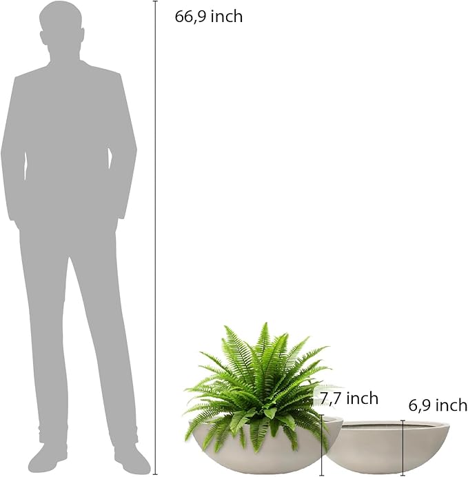 7.7" H x 22" D Round Bowl Fiberstone Planter for Succulent and Lotus, Drainage Hole, Weather Resistant for Indoor and Outdoor Use, Included 2 Extra Coco Mats (Taupe, 19.9" Pot Opening)
