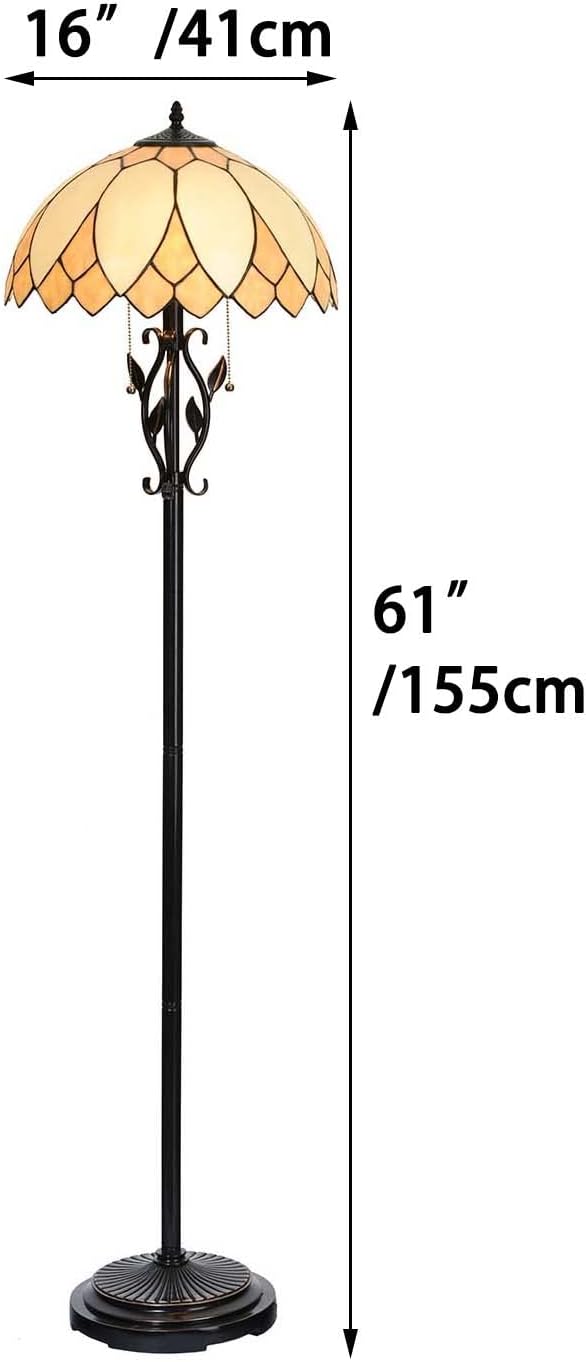 Bieye L10731 Lotus Flower Tiffany Style Stained Glass Floor Lamp with 16-inch Lampshade, 61-inch Tall