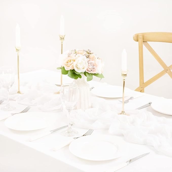 MLMC Ivory White Table Runner Rustic Gauze Cheesecloth Table Runner 10ft Fall Cheese Cloth Centerpiece Decor 35x120 Inches for Dessert Anniversary Wedding Bridal Baby Shower Decor