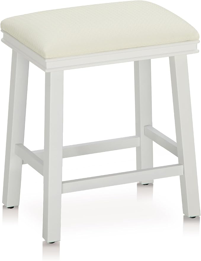 MAISON ARTS White Counter Height 24 inch Bar Stool for Kitchen Counter Solid Wood Leg with Faux Leather Padded Seat Farmhouse Barstool for 34"-38" Counter Island Upholstered Stool