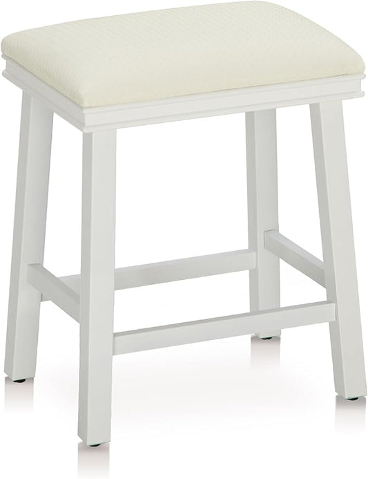 MAISON ARTS White Counter Height 24 inch Bar Stool for Kitchen Counter Solid Wood Leg with Faux Leather Padded Seat Farmhouse Barstool for 34"-38" Counter Island Upholstered Stool