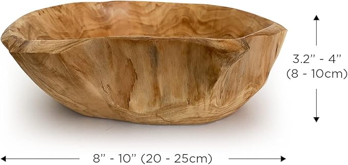 Wooden Bowl, Handmade Wooden Bowls with Wood Bead Garland, Natural, Fruit Bowl, Key Bowl for Decor, 8in-10in