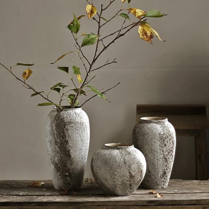 Denique Rustic Ceramic Tall Floor Vase, Vintage Farmhouse Decor, Large Terracotta Vases for Living Room Entryway Table Centerpiece Decor, Terracotta Pottery Clay(A-22cm)