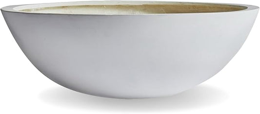 7.7" H x 22" D Round Bowl Fiberstone Planter for Succulent and Lotus, Drainage Hole, Weather Resistant for Indoor and Outdoor Use, Included 2 Extra Coco Mats (White, 19.9" Pot Opening)