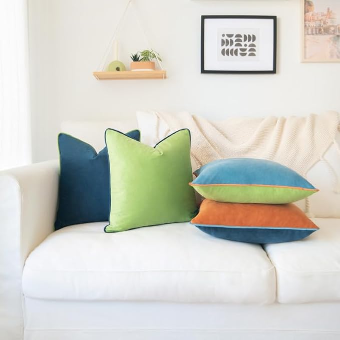 MONDAY MOOSE Decorative Throw Pillow Covers Cushion Cases, Set of 4 Soft Velvet Modern Double-Sided Designs, Mix and Match for Home Decor, Pillow Inserts Not Included (20x20 inch, Blue/Orange)