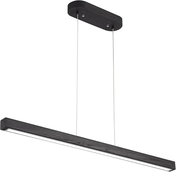 55 Inch LED Linear Pendant Light Black Wood LED Kitchen Island Lighting Dimmable Ceiling Hanging Chandeliers for Dining Room Living Room Bar Pool Table 36W Modern Farmhouse Fixture Black Wood Finish