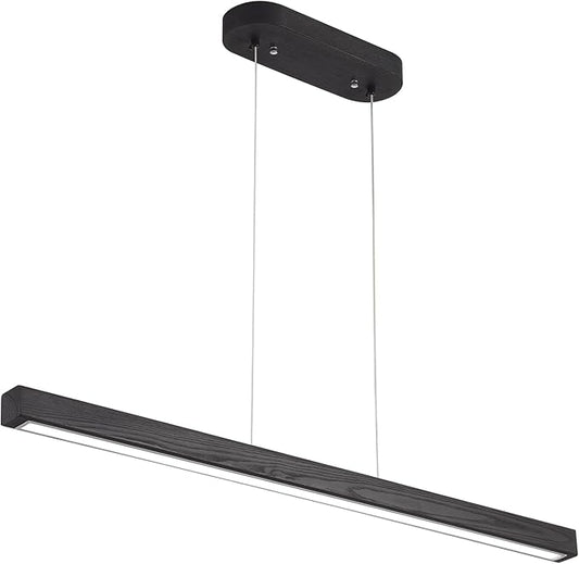 55 Inch LED Linear Pendant Light Black Wood LED Kitchen Island Lighting Dimmable Ceiling Hanging Chandeliers for Dining Room Living Room Bar Pool Table 36W Modern Farmhouse Fixture Black Wood Finish