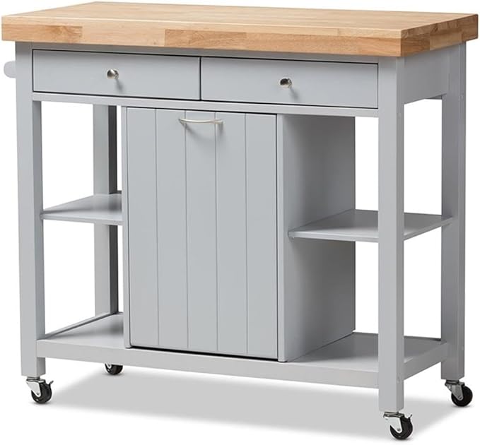 BOWERY HILL Farmhouse Kitchen Cart in Light Gray
