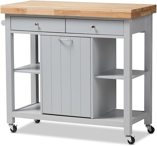 BOWERY HILL Farmhouse Kitchen Cart in Light Gray