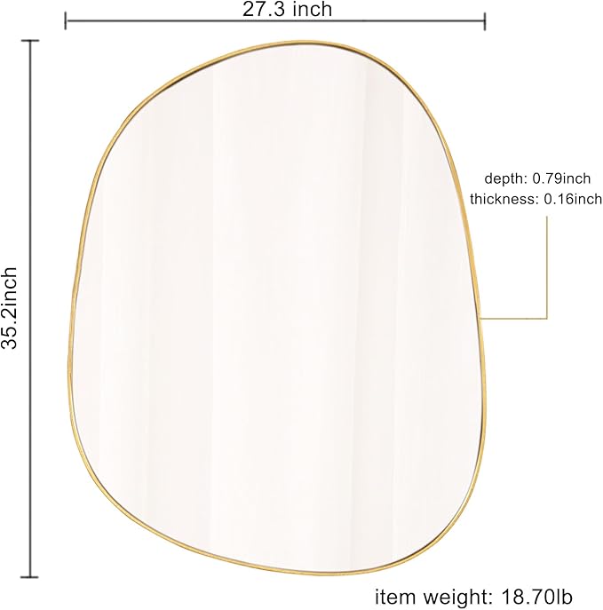 Asymmetrical Mirror for Wall Decor 27"*35", Modern Gold Framed Wall Mirror for Living Room Bathroom Bedroom Entryway ELE-STOU-0063Gold