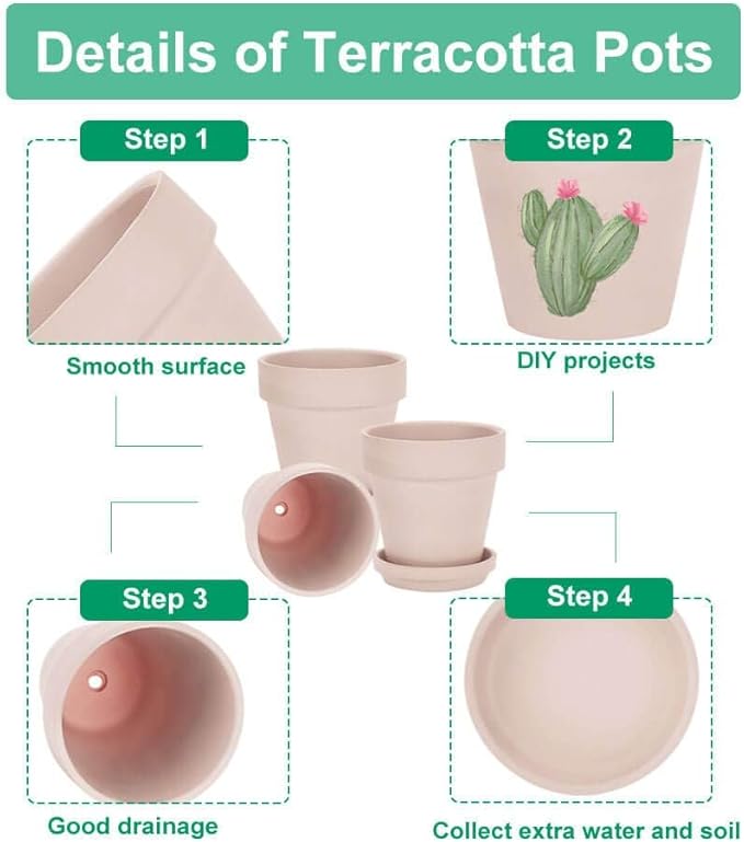 vensovo Pink Terracotta & Clay Pots with Saucer - 6 Pack 5 Inch Terra Cotta Pot Ceramic Pottery Planter Cactus Flowerpots Drainage Hole, Great for Plants, Crafts and Wedding Favor