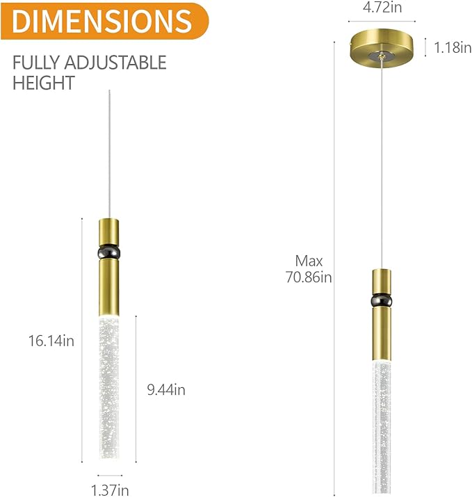 Pendant Lights Kitchen Island Light Fixtures Dimmable LED Modern Pendant Light with Bubble Crystal Pendant Lighting for Kitchen Bedroom Hallway Entryway (Gold 1-Pack)