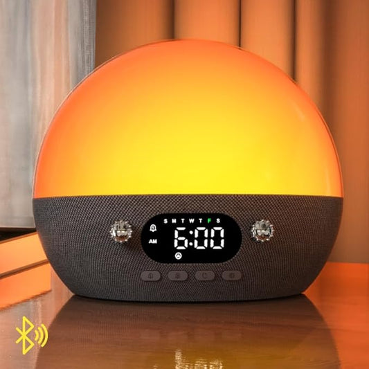 MOMILLA Sunrise Alarm Clock with Bluetooth Speaker, White Noise Sound Machine for Sleep, Wake up Light Alarm Clocks for Bedrooms, Heavy Sleeper, Night Lights Sunset Lamp for Kids Adults