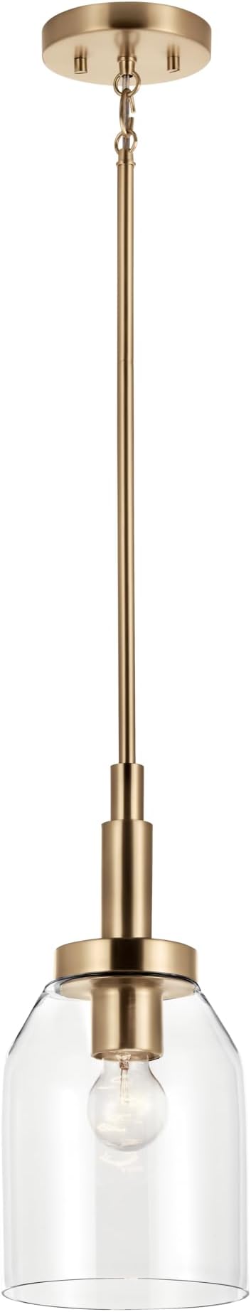 KICHLER Madden 1-Light Mini Pendant with Clear Glass in Champagne Bronze, Sloped Ceiling Compatible, for Game Room, Bar, Island, Billiards Table or Kitchen (15" x 7"), 52725CPZ
