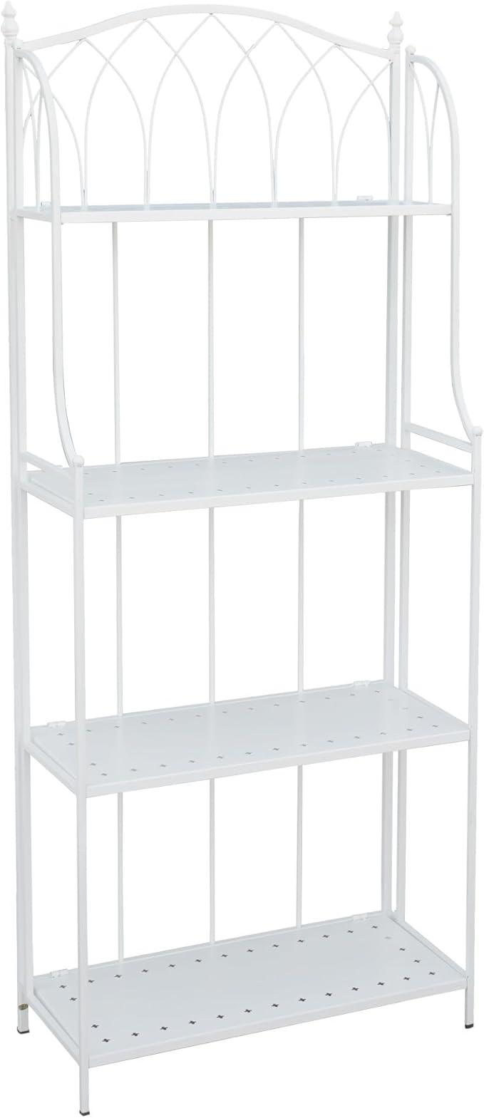 White 4-Tier Plant Stand with French Style Pattern, Indoor Outdoor Flower Shelf for Balcony Patio, Vintage Garden Decor with Lattice Design Plant Holder