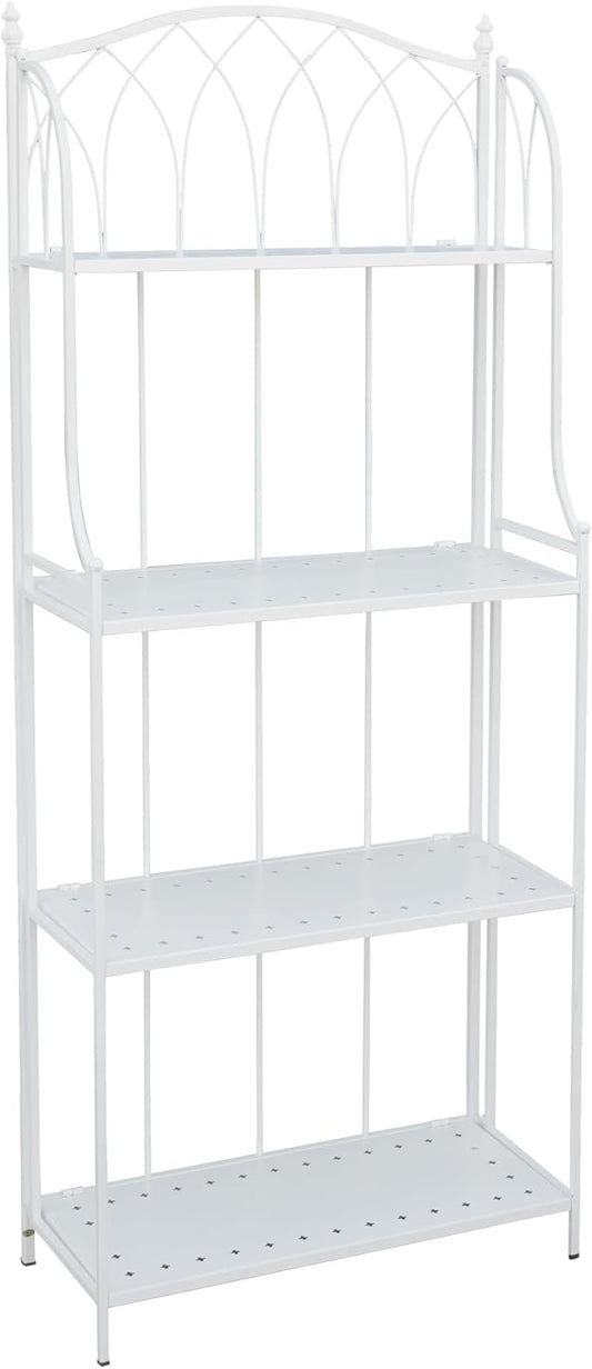 White 4-Tier Plant Stand with French Style Pattern, Indoor Outdoor Flower Shelf for Balcony Patio, Vintage Garden Decor with Lattice Design Plant Holder