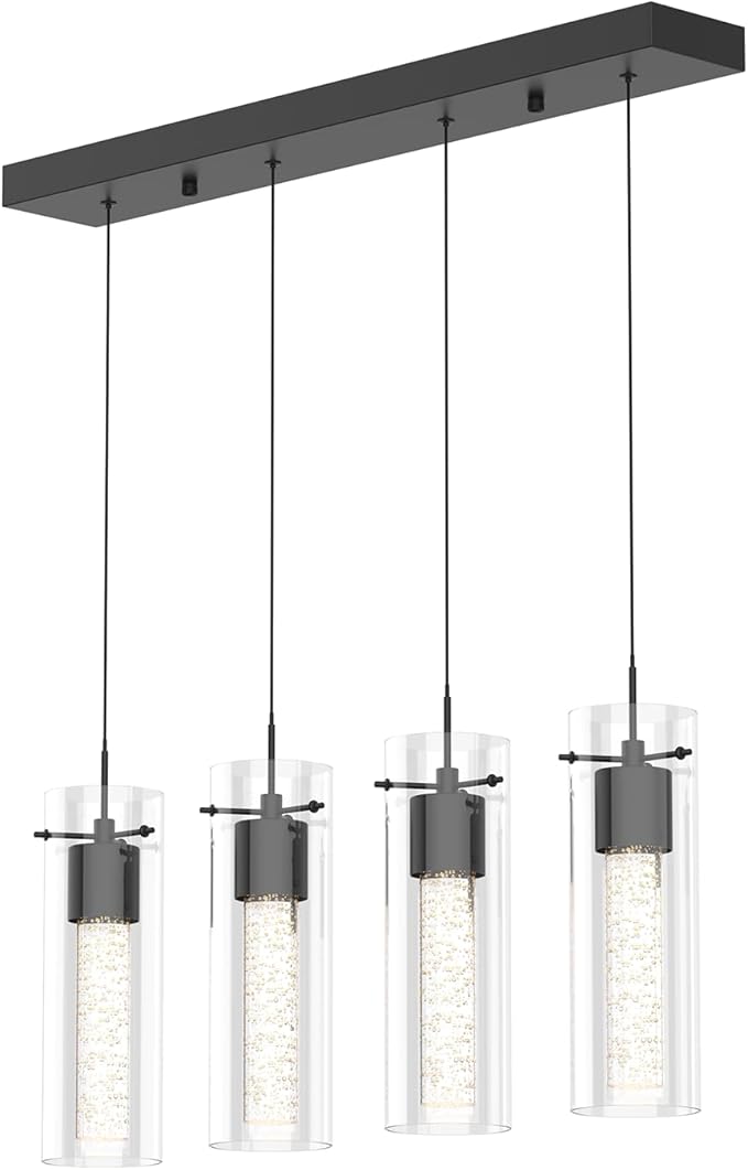 Alice 4-Light Chandelier Pendant Ceiling Light, Integrated Led and Bubble Glass, for Kitchen Island, Hallway, Entryway, Passway, Dining Room, Bedroom, Balcony Living Room (Black)